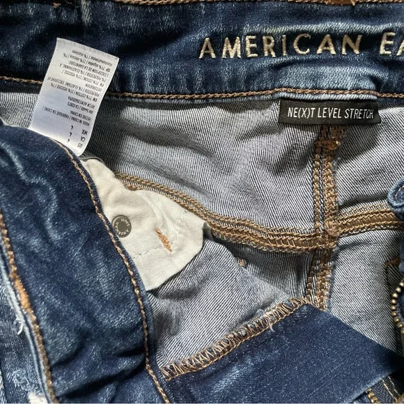 American Eagle Blue Distressed Next Level Stretch Jean Shorts - Picture 3 of 3